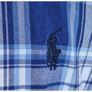 Polo Ralph Lauren Mens Indigo Oxford Shirt XL Blue White Plaid Navy RL Pony